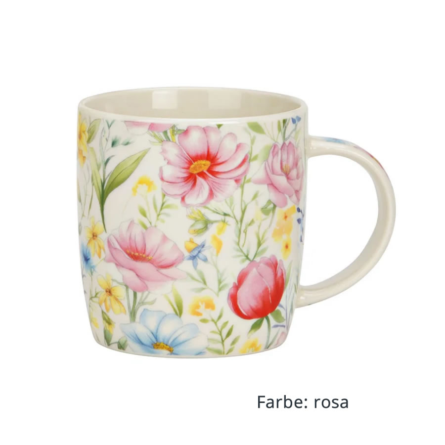 Becher Blumendekor gelb/rosa - sortiert