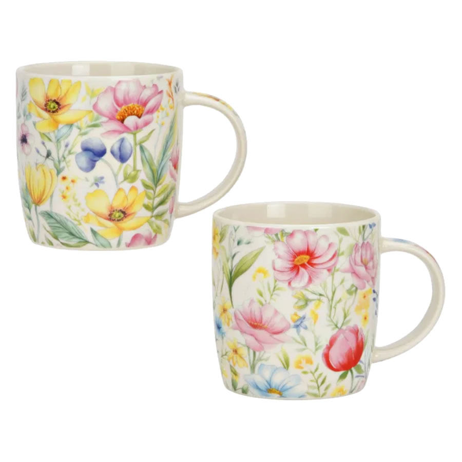 Becher Blumendekor gelb/rosa - sortiert