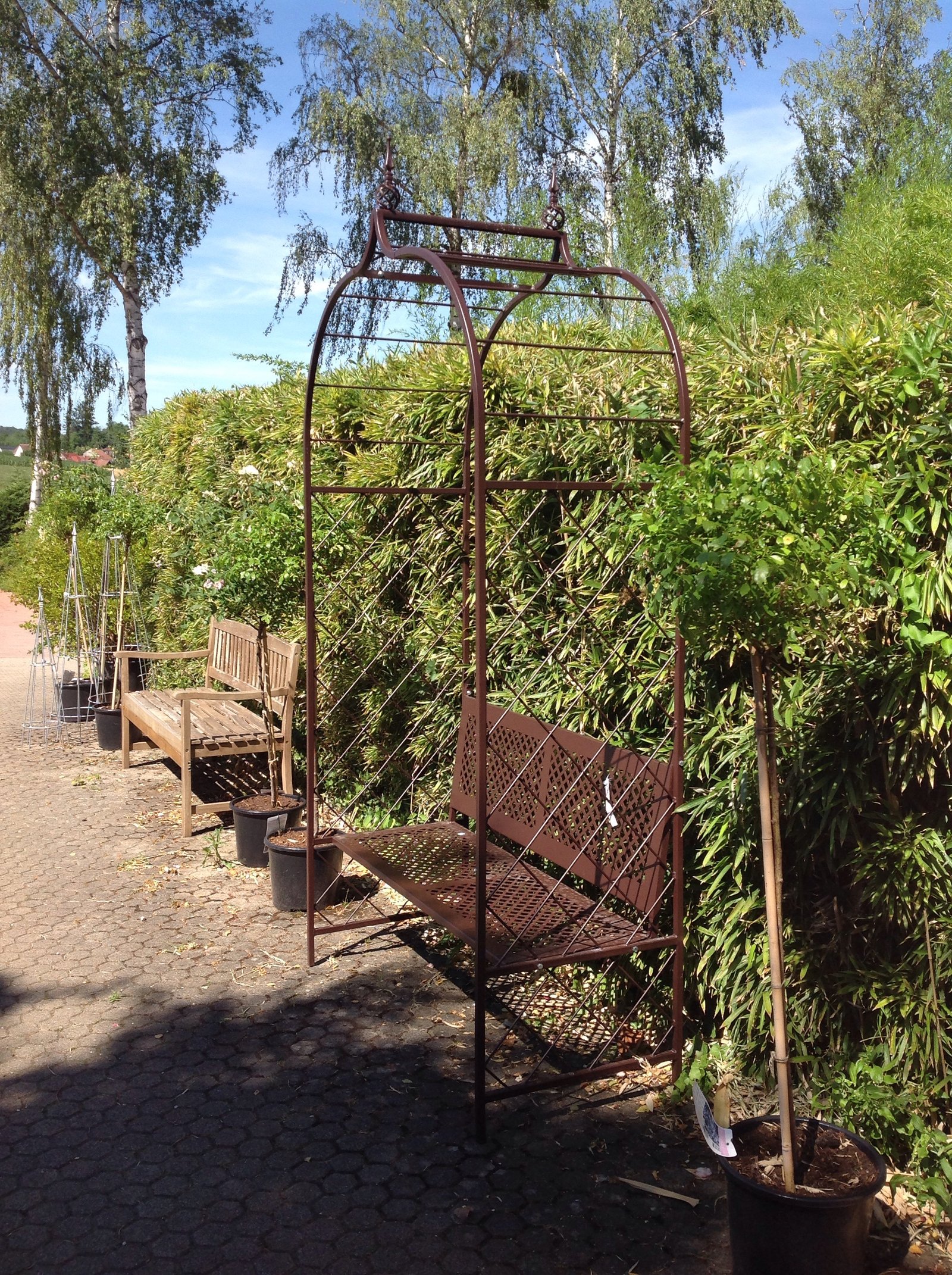 Rosenbogen 'Criss-Cross' mit integrierter Bank, pulverbeschichtet, 220x60x125cm