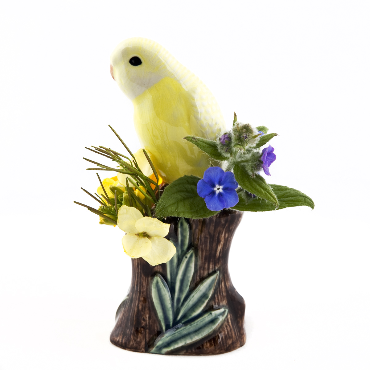 Vase Wellensittich gelb