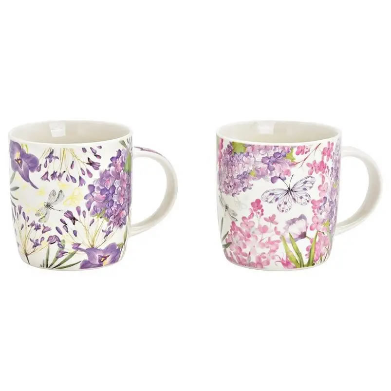 Becher Blumendekor rosa/lila - sortiert