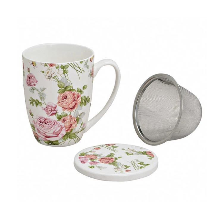 Becher 'Rosen' mit Deckel und Sieb