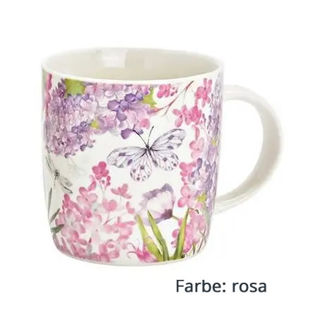 Becher Blumendekor rosa/lila - sortiert