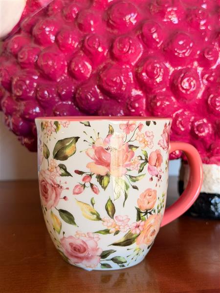 Becher Blumendekor pink-rosa