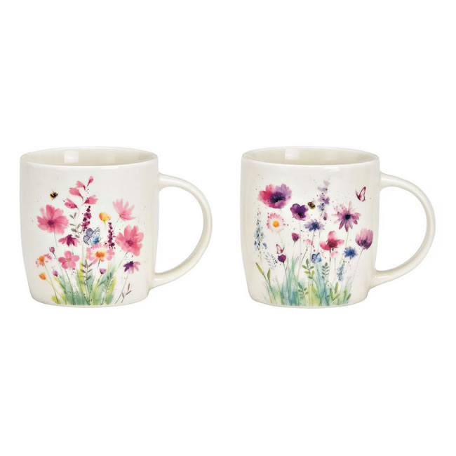 Becher Blumendekor rosa/lila