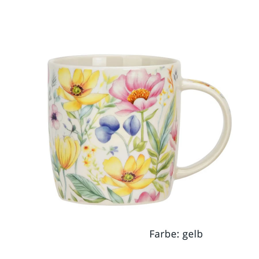 Becher Blumendekor gelb/rosa - sortiert
