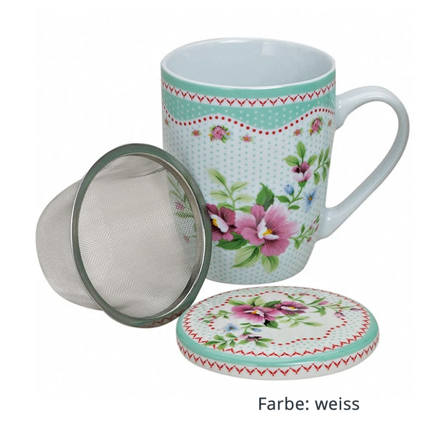 Becher 'Blüten' mit Deckel und Sieb - sortiert