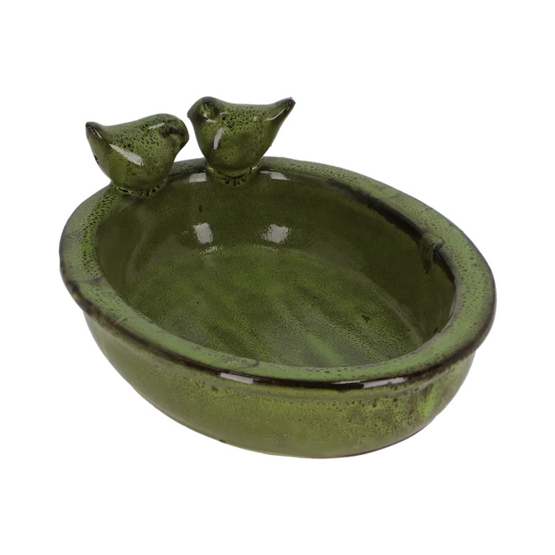 Vogeltränke Keramik oval grün