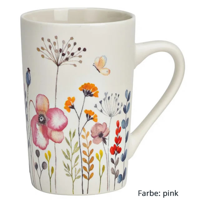 Becher Blumendekor pink/orange - sortiert