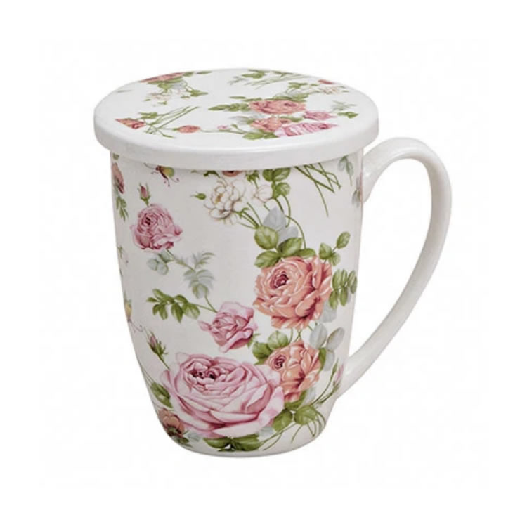 Becher 'Rosen' mit Deckel und Sieb