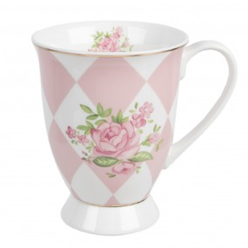 Becher mit Fuß 'Rosen' Raute, rosa
