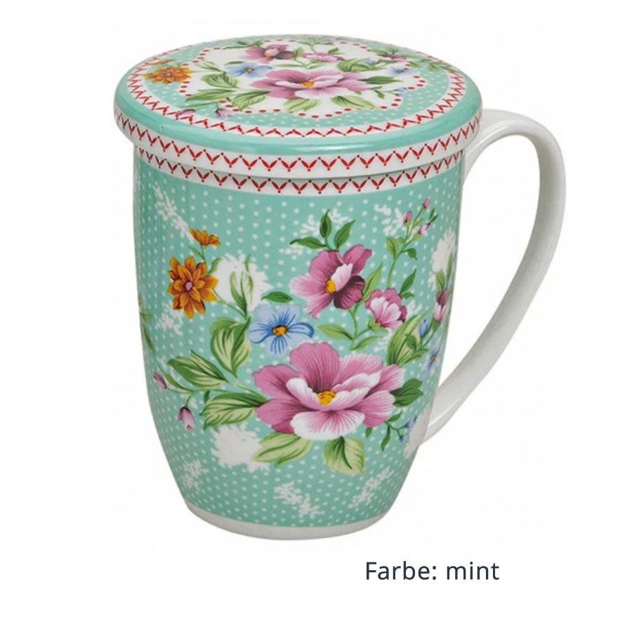 Becher 'Blüten' mit Deckel und Sieb - sortiert