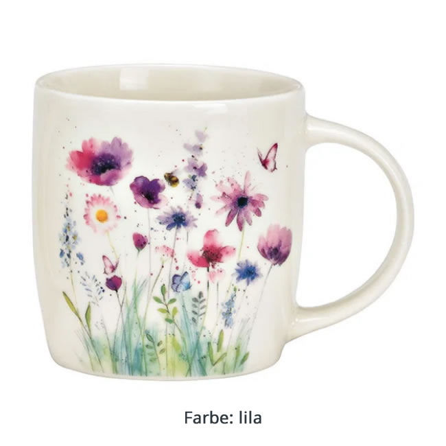 Becher Blumendekor rosa/lila
