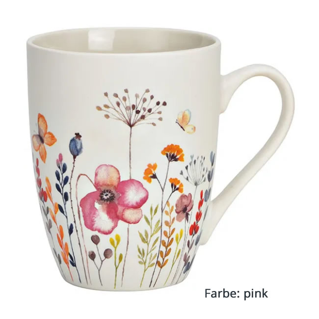 Becher Blumendekor pink/grün - sortiert